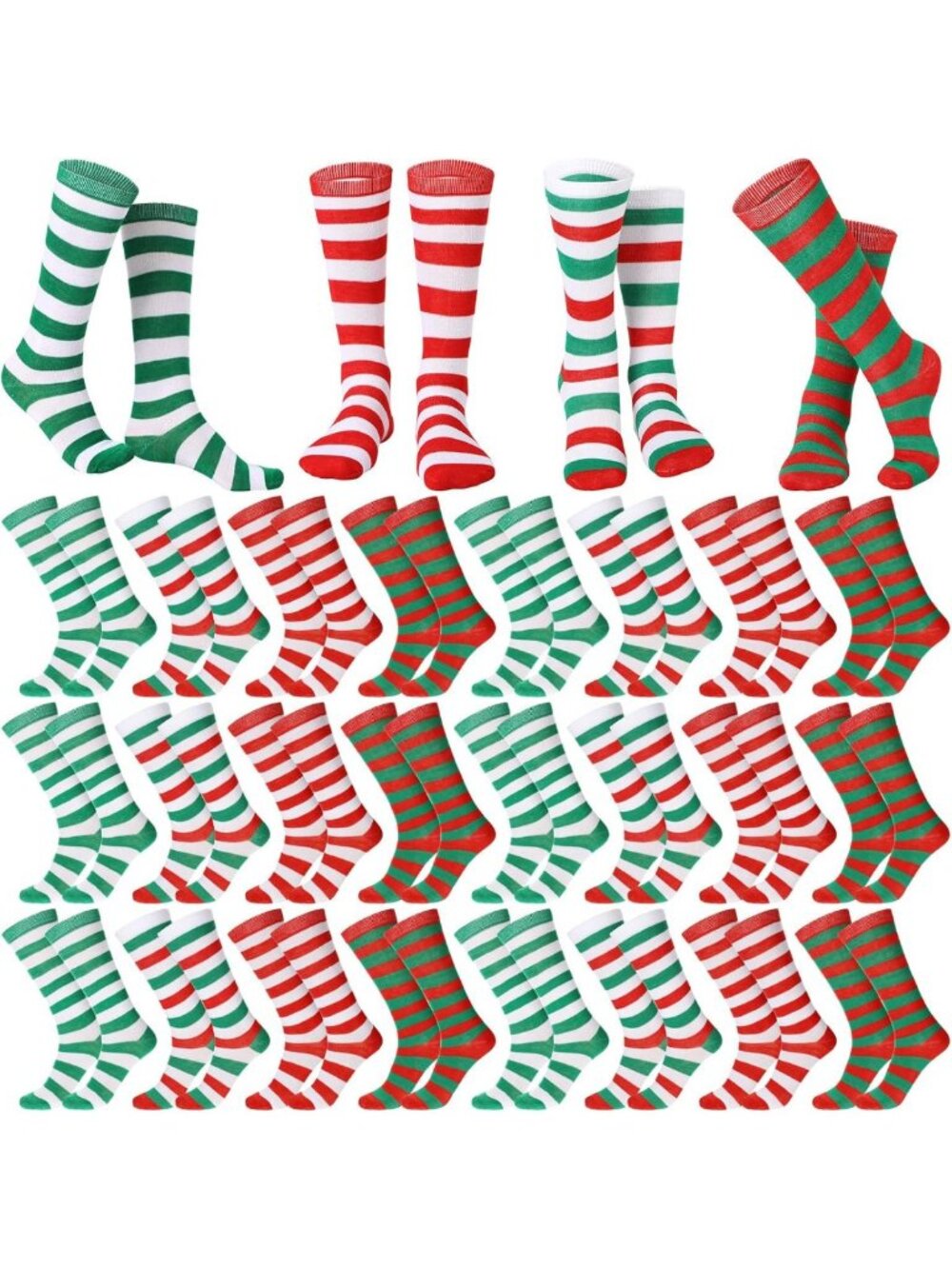 Colorful Christmas Kids Knee High Socks - 24 Pairs Striped Athletic Tube Socks